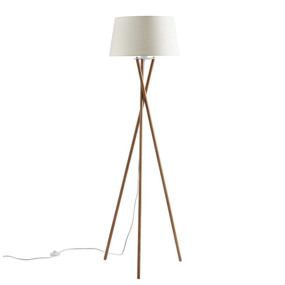 Amlight Wood Tripod Floor Lamp with Solid Wood Walnut Stand with Linen Fabric Shade - Beige White