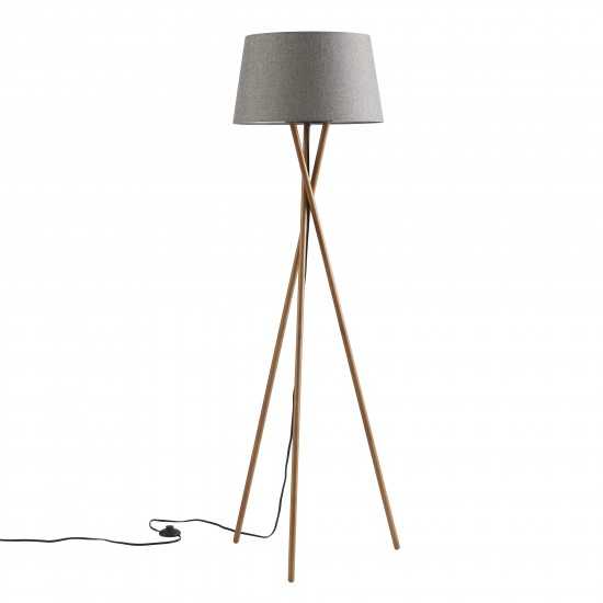 Amlight Wood Tripod Floor Lamp with Solid Wood Walnut Stand with Linen Fabric Shade- Grey Charcoal