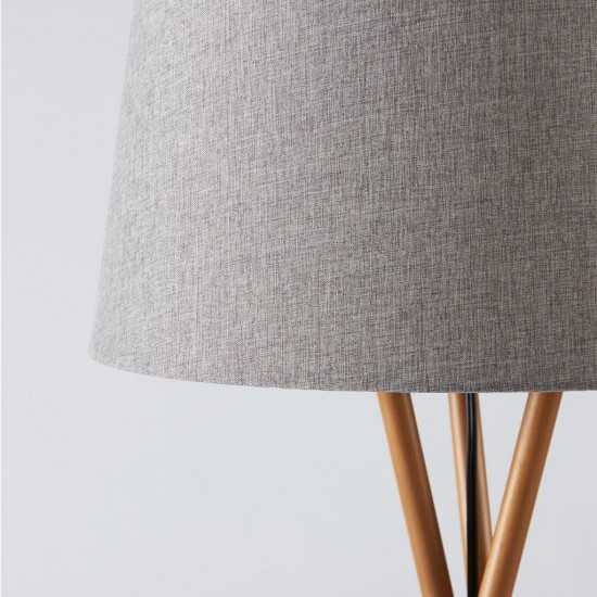 Amlight Wood Tripod Floor Lamp with Solid Wood Walnut Stand with Linen Fabric Shade- Grey Charcoal