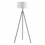 Amlight Tripod Floor Lamp with LED Bulb Miller, Black Stand with Brass Touch & White Fabric Shade