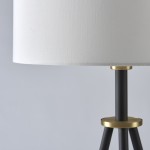 Amlight Tripod Floor Lamp with LED Bulb Miller, Black Stand with Brass Touch & White Fabric Shade