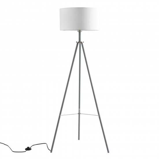 Amlight Tripod Floor Lamp with LED Bulb Miller, Gray Stand with Brushed Nickel Touch & White Fabric Shade