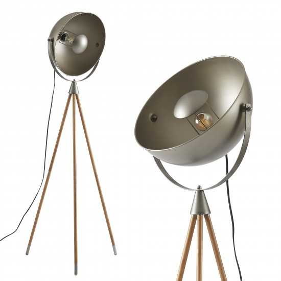 Amlight Wood Tripod Floor Lamp with Solid Wood Walnut Stand with Gun Metal Bowl Shade - Grey & Walnut
