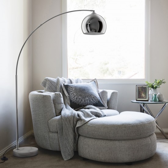 Amlight Munich 68 inch Arc Floor Lamp - Metal Body with Marble Base - Chrome Plated Silver Shade