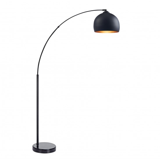 Amlight Munich 68 inch Arc Floor Lamp with Metal Body and Marble Base - Black Metal Shade