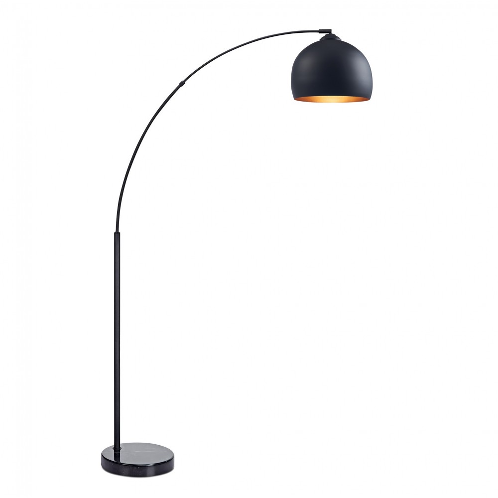 Amlight Munich 68 inch Arc Floor Lamp with Metal Body and Marble Base - Black Metal Shade