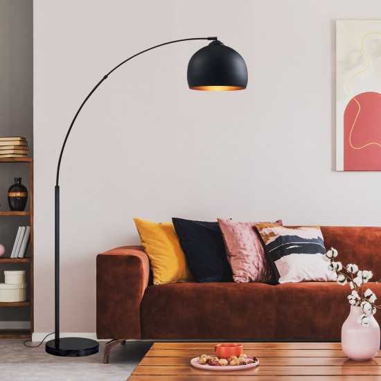 Amlight Munich 68 inch Arc Floor Lamp with Metal Body and Marble Base - Black Metal Shade