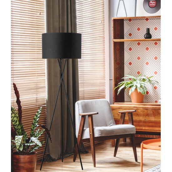 Amlight Lisboa 62 inch Tripod Floor Lamp with Metal Tripod and Black Shade