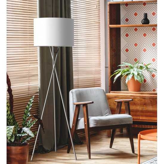 Amlight Lisboa 62 inch Tripod Floor Lamp with Metal Chrome Tripod and White TC Fabric Shade