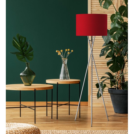 Amlight Lisboa Tripod Floor Lamp - 62 inch Modern For Living Room Office - Metal Chrome Tripod with Red TC Fabric Shade