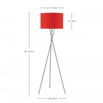 Amlight Lisboa Tripod Floor Lamp - 62 inch Modern For Living Room Office - Metal Chrome Tripod with Red TC Fabric Shade