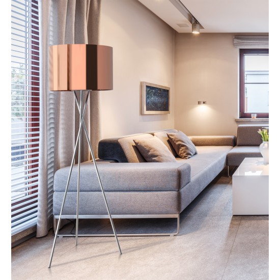 Amlight 62 inch Lisboa Tripod Floor Lamp with Metal Chrome Tripod and Copper Film Shade