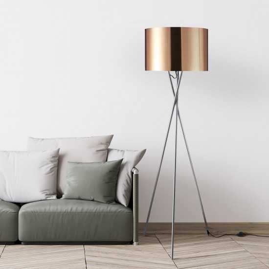 Amlight 62 inch Lisboa Tripod Floor Lamp with Metal Chrome Tripod and Copper Film Shade