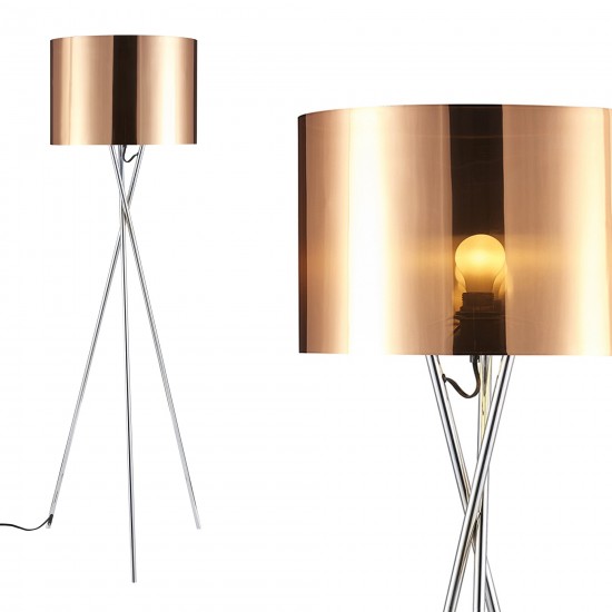 Amlight 62 inch Lisboa Tripod Floor Lamp with Metal Chrome Tripod and Copper Film Shade