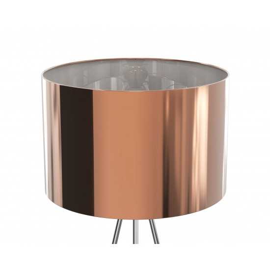 Amlight 62 inch Lisboa Tripod Floor Lamp with Metal Chrome Tripod and Copper Film Shade