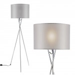 Amlight 62 inch Lisboa Tripod Floor Lamp with Metal Chrome Tripod and Grey Mesh Fabric On Frosted Film Shade