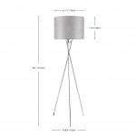 Amlight 62 inch Lisboa Tripod Floor Lamp with Metal Chrome Tripod and Grey Mesh Fabric On Frosted Film Shade