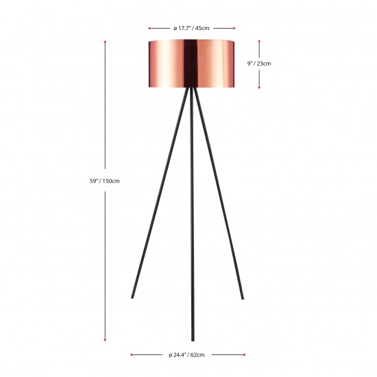 Amlight 61 inch Berlin Tripod Floor Lamp with wit Metal Grey Tripod and Copper Shade