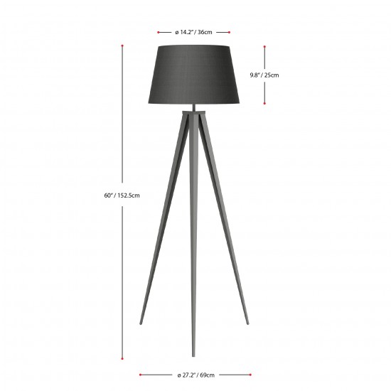 Amlight 61 inch Berlin Tripod Floor Lamp with Metal Grey Tripod and Fabric Shade