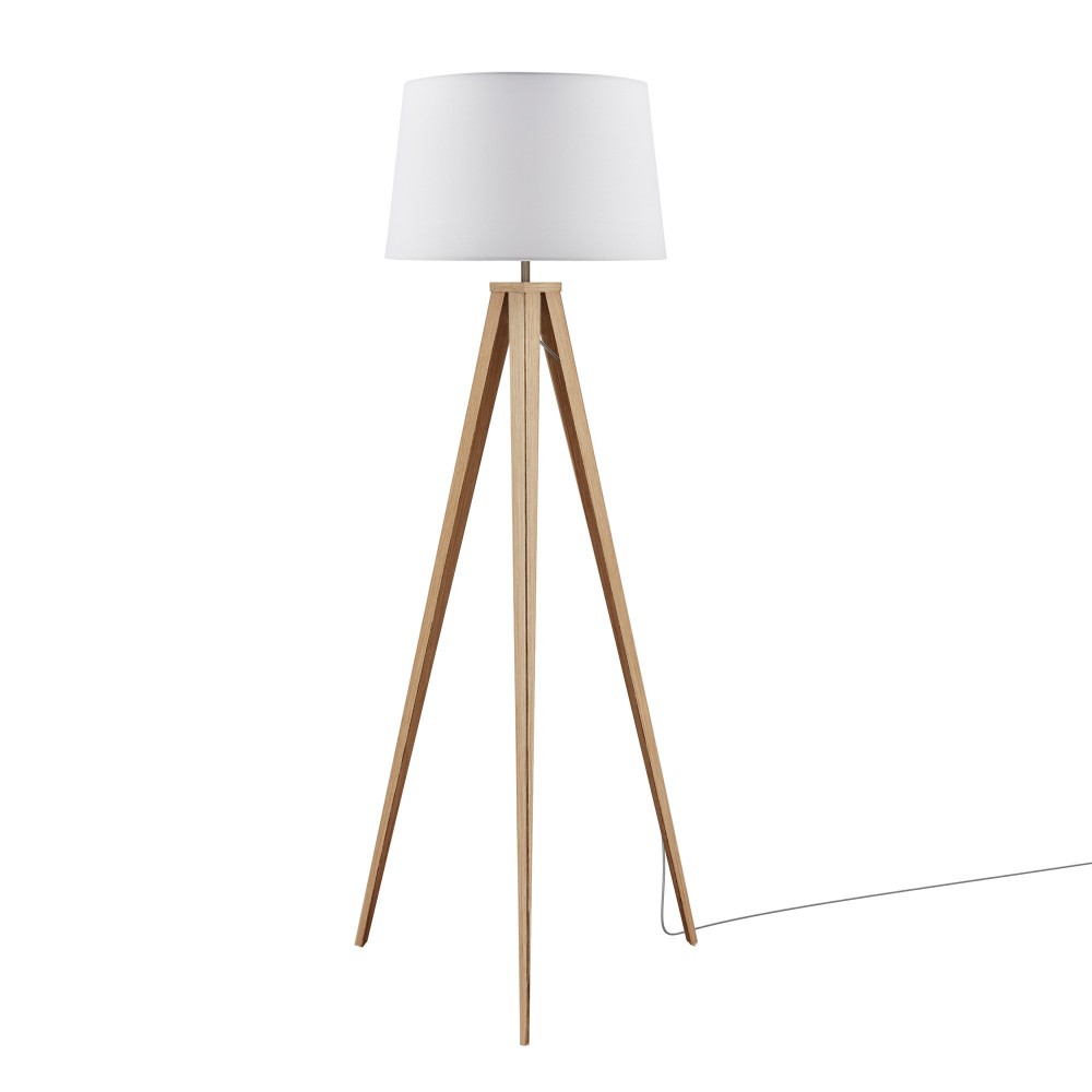 Amlight 61 inch Berlin Tripod Floor Lamp with Metal Wood Pattern Tripod and White Fabric Shade