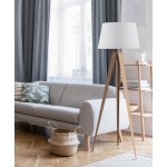 Amlight 61 inch Berlin Tripod Floor Lamp with Metal Wood Pattern Tripod and White Fabric Shade