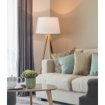 Amlight 61 inch Berlin Tripod Floor Lamp with Metal Wood Pattern Tripod and White Fabric Shade