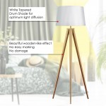 Amlight 61 inch Berlin Tripod Floor Lamp with Metal Wood Pattern Tripod and White Fabric Shade