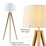 Amlight 61 inch Berlin Tripod Floor Lamp with Metal Wood Pattern Tripod and White Fabric Shade