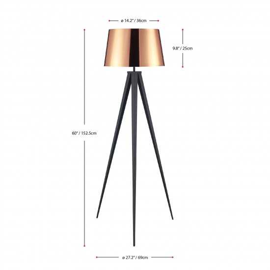 Amlight 61 inch Berlin Tripod Floor Lamp with Metal Black Tripod and COPPER Acrylic Film KD Shade