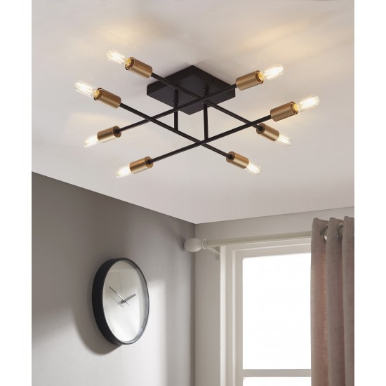 Halton 8 Light Black and Gold Flushmount Ceiling Fixture