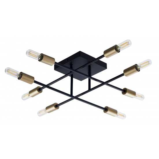 Halton 8 Light Black and Gold Flushmount Ceiling Fixture with Bulbs