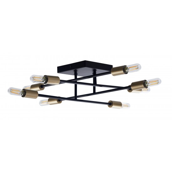 Halton 8 Light Black and Gold Flushmount Ceiling Fixture with Bulbs