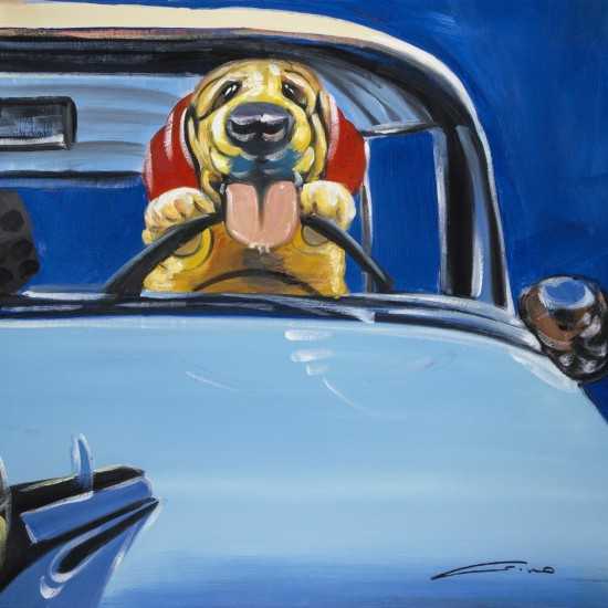 Dog -Blue Truck Hand Painted on Canvas
