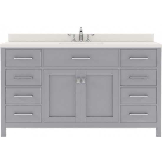 Caroline 60" Single Bath Vanity in Gray with White Quartz Top and Round Sink