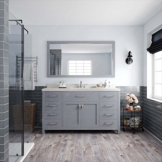 Caroline 60" Single Bath Vanity in Gray with White Quartz Top and Round Sink