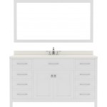 Caroline 60" Single Bath Vanity in White with White Quartz Top and Round Sink with Brushed Nickel Faucet and Matching Mirror