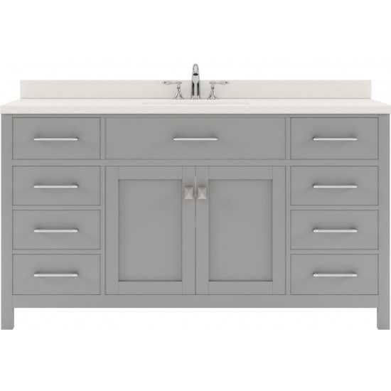 Caroline 60" Single Bath Vanity in Cashmere Gray with White Quartz Top and Square Sink