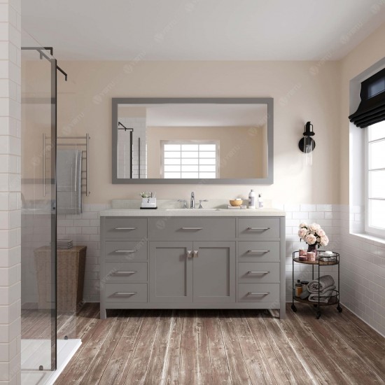 Caroline 60" Single Bath Vanity in Cashmere Gray with White Quartz Top and Square Sink