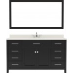 Caroline 60" Single Bath Vanity in Espresso with White Quartz Top and Square Sink with Brushed Nickel Faucet and Matching Mir