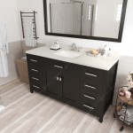 Caroline 60" Single Bath Vanity in Espresso with White Quartz Top and Square Sink with Brushed Nickel Faucet and Matching Mir