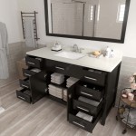 Caroline 60" Single Bath Vanity in Espresso with White Quartz Top and Square Sink with Polished Chrome Faucet and Mirror