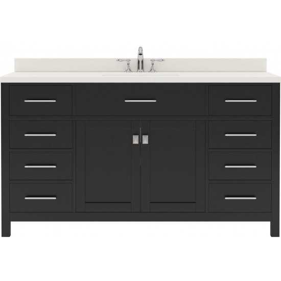 Caroline 60" Single Bath Vanity in Espresso with White Quartz Top and Square Sink