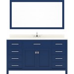 Caroline 60" Single Bath Vanity in French Blue with White Quartz Top and Square Sink and Matching Mirror