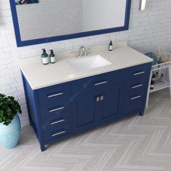 Caroline 60" Single Bath Vanity in French Blue with White Quartz Top and Square Sink and Matching Mirror