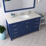 Caroline 60" Single Bath Vanity in French Blue with White Quartz Top and Square Sink with Brushed Nickel Faucet and Mirror