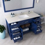 Caroline 60" Single Bath Vanity in French Blue with White Quartz Top and Square Sink with Brushed Nickel Faucet and Mirror