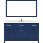 Caroline 60" Single Bath Vanity in French Blue with White Quartz Top and Square Sink with Polished Chrome Faucet and Mirror