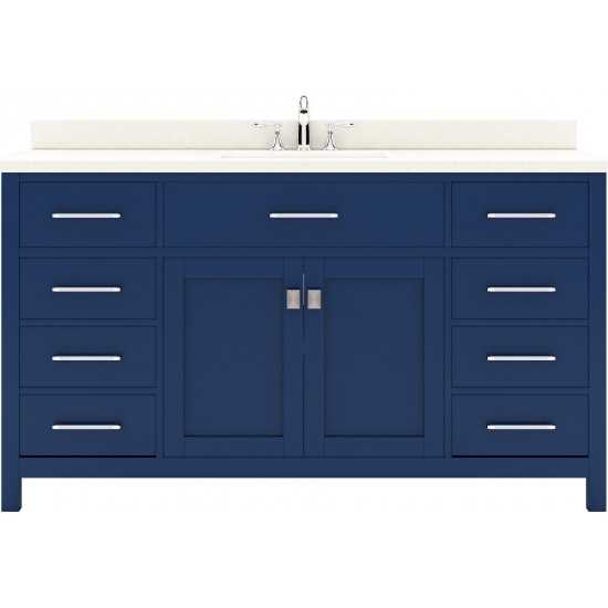 Caroline 60" Single Bath Vanity in French Blue with White Quartz Top and Square Sink