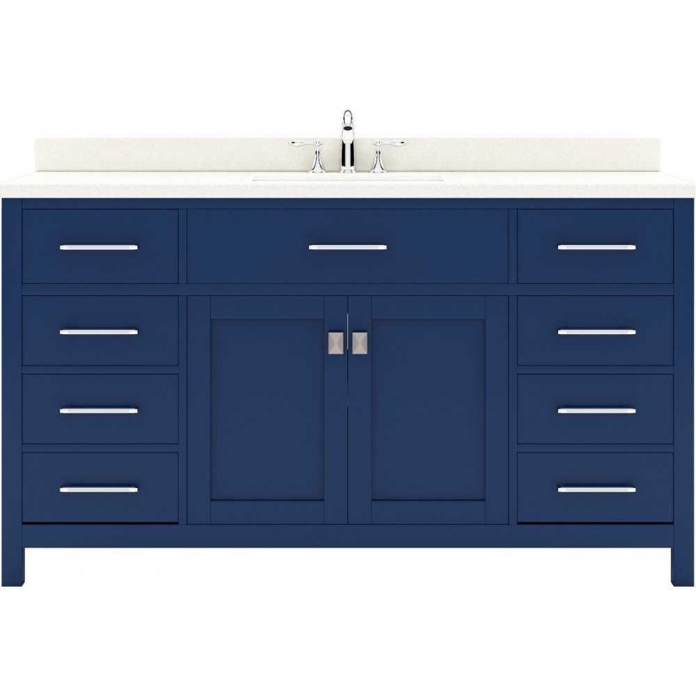 Caroline 60" Single Bath Vanity in French Blue with White Quartz Top and Square Sink