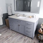 Caroline 60" Single Bath Vanity in Gray with White Quartz Top and Square Sink with Brushed Nickel Faucet and Matching Mirror